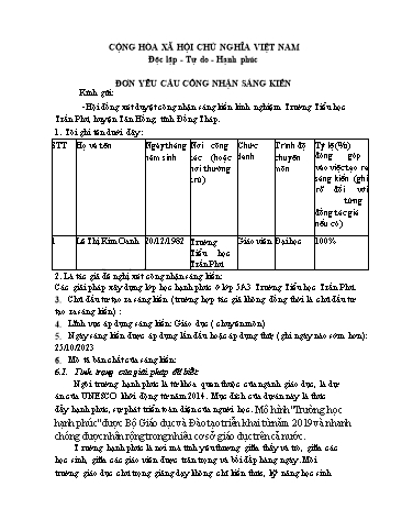 Sáng kiến kinh nghiệm Các giải pháp xây dựng lớp học hạnh phúc ở Lớp 5 Trường Tiểu học Trần Phú