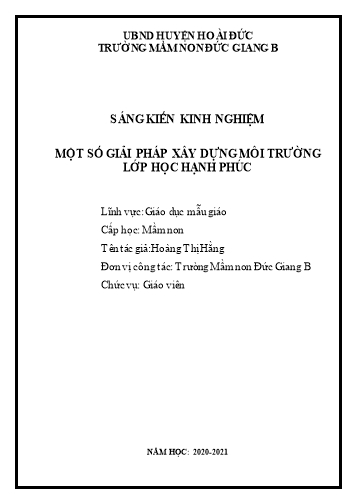 Sáng kiến kinh nghiệm Một số biện pháp thực hiện tốt phong trào xây dựng trường học hạnh phúc tại trường MN Đức Giang B