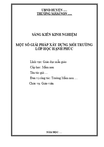 Sáng kiến kinh nghiệm Một số biện pháp thực hiện tốt phong trào xây dựng trường học hạnh phúc