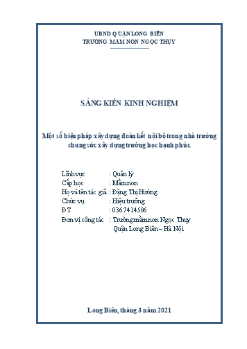 Sáng kiến kinh nghiệm Một số biện pháp xây dựng đoàn kết nội bộ trong nhà trường chung sức xây dựng trường học hạnh phúc