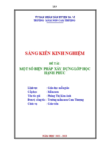 Sáng kiến kinh nghiệm Một số biện pháp xây dựng lớp học hạnh phúc trường mầm non Cam Thượng