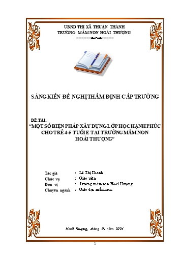 Sáng kiến kinh nghiệm Một số biện pháp xây dựng lớp học hạnh phúc cho trẻ 4-5 tuổi E tại trường mầm non Hoài Thượng