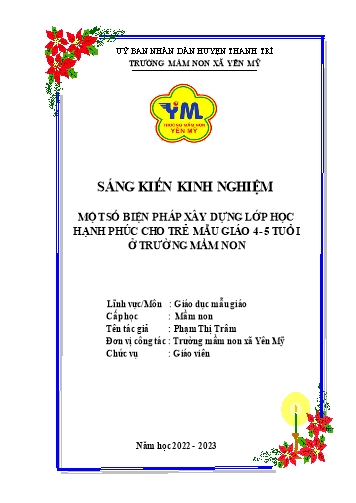 Sáng kiến kinh nghiệm Một số biện pháp xây dựng lớp học hạnh phúc cho trẻ mẫu giáo 4-5 tuổi ở trường mầm non