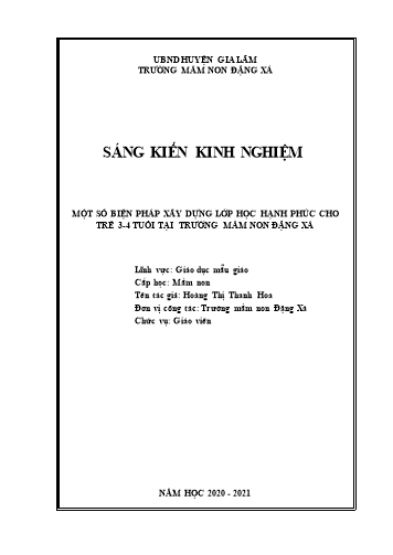 Sáng kiến kinh nghiệm Một số biện pháp xây dựng lớp học hạnh phúc cho trẻ 3-4 tuổi tại trường mầm non Đặng Xá