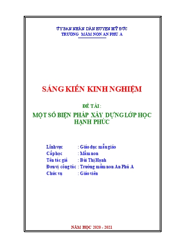 Sáng kiến kinh nghiệm Một số biện pháp xây dựng lớp học hạnh phúc trường mầm non An Phú A