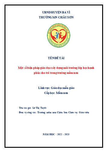 Sáng kiến kinh nghiệm Một số biện pháp xây dựng môi trường lớp học hạnh phúc cho trẻ trong trường mầm non