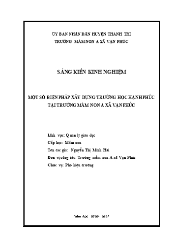 Sáng kiến kinh nghiệm Một số biện pháp xây dựng trường học hạnh phúc tại trường Mầm non A xã Vạn Phúc