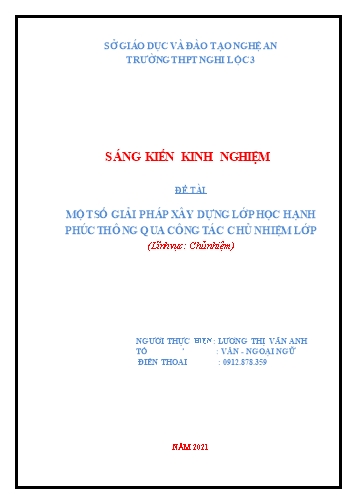 Sáng kiến kinh nghiệm Một số giải pháp xây dựng lớp học hạnh phúc thông qua công tác chủ nhiệm lớp