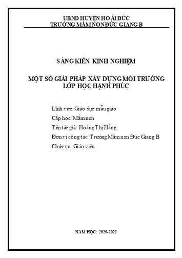 Sáng kiến kinh nghiệm Một số giải pháp xây dựng môi trường lớp học hạnh phúc