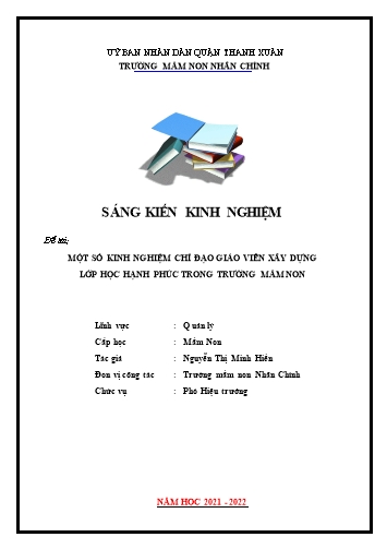 Sáng kiến kinh nghiệm Một số kinh nghiệm chỉ đạo giáo viên xây dựng lớp học hạnh phúc trong trường mầm non