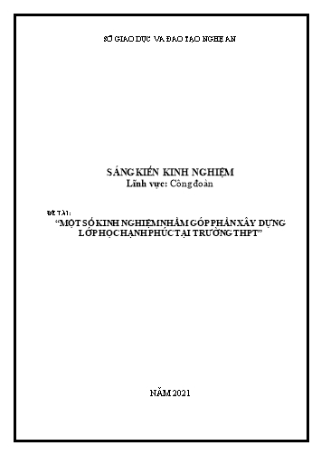 Sáng kiến kinh nghiệm Một số kinh nghiệm nhằm góp phần xây dựng lớp học hạnh phúc tại trường THPT