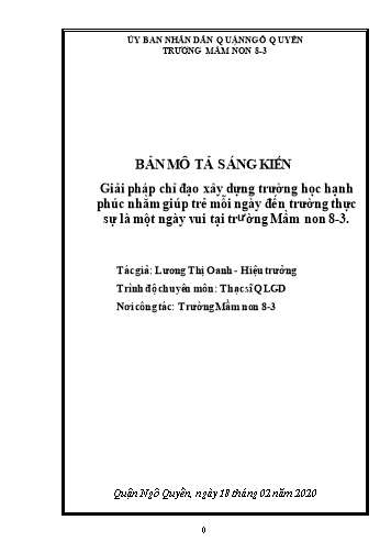 SKKN Giải pháp chỉ đạo xây dựng trường học hạnh phúc nhằm giúp trẻ mỗi ngày đến trường thực sự là một ngày vui tại trường Mầm non