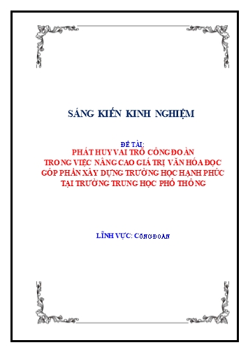 SKKN Phát huy vai trò công đoàn trong việc nâng cao giá trị văn hóa đọc góp phần xây dựng trường học hạnh phúc tại trường THPT